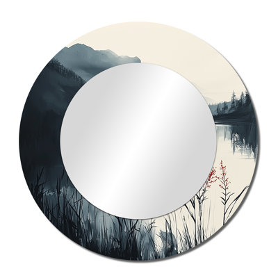 White And Black Silent Ridge - Lake House Accent Wall Mirror - Printed On Metal