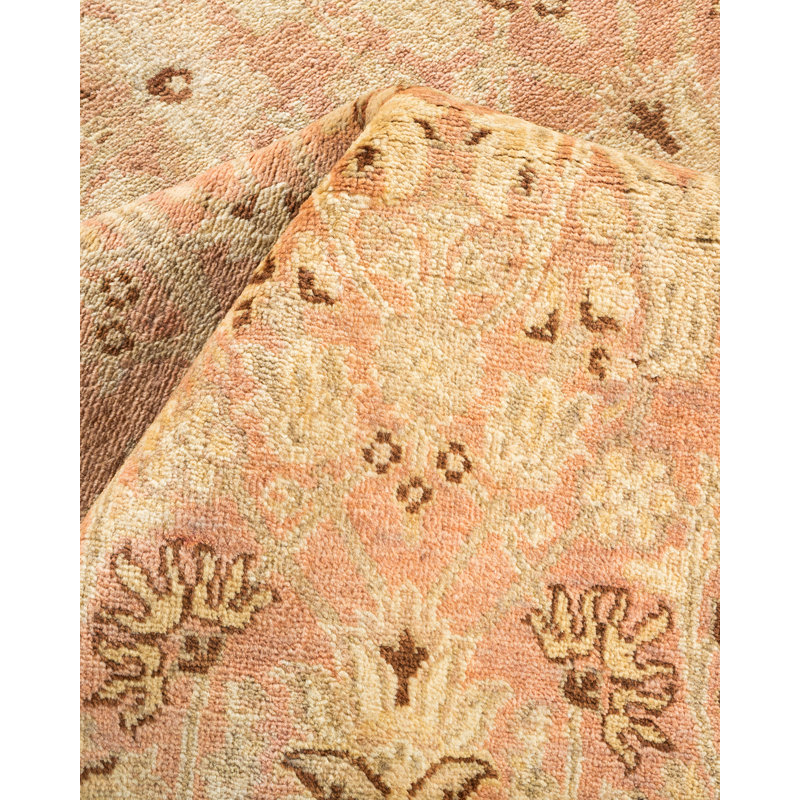 Tapis beige / rose noué à la main de conception unique 6 pi 1 po x 9 pi 3 po Shentell