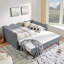 Lit de jour double en vichy double avec couchette simple sans sommier, avec port USB et adorable tissu en forme de vague-1993786070