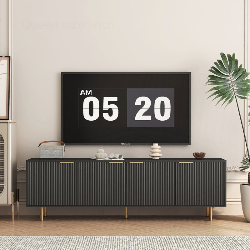 Meuble télé moderne cannelé 68 po, Noir