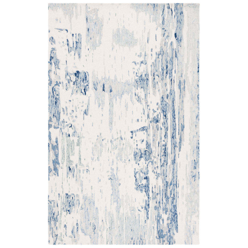 Jayma Hand Tufted Wool/Cotton Abstract Rug in Ivory/Blue, Rectangle 8' x 10'