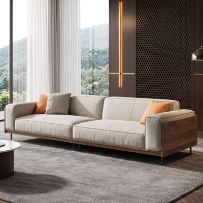 110.24 Inches Removable And Washable Four-seat Cotton-linen Fabric sofa, Solid Wood, With Throw Pillows