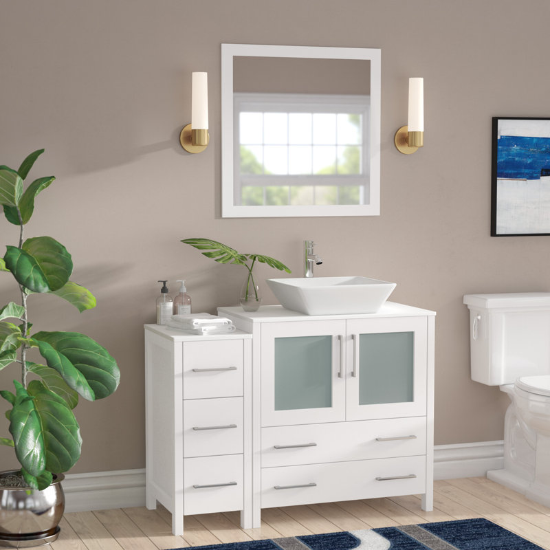  Ensemble de meuble-lavabo simple avec miroir 29,9 "encadré, Blanc