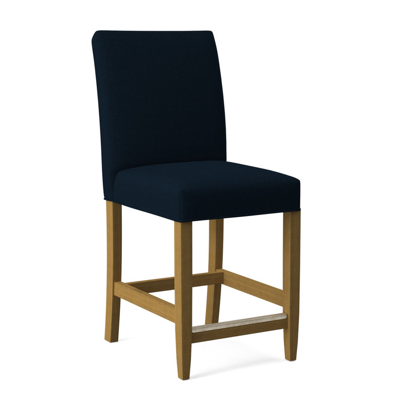 Manhattan Upholstered Stool with Solid Wood Frame, White Textured Performance; 0865-91, Honey Finish