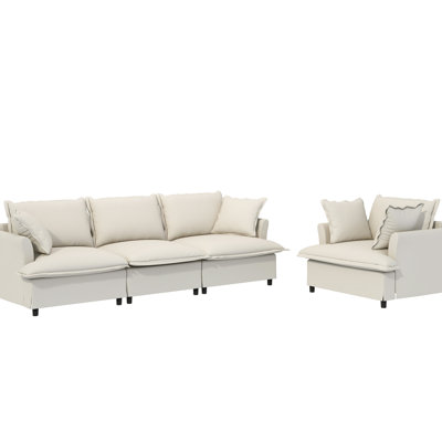 4 sièges avec revêtement en chenille, 3 places et fauteuil, coussins décoratifs, pour chambre à coucher, appartement, bureau, configuration pratique