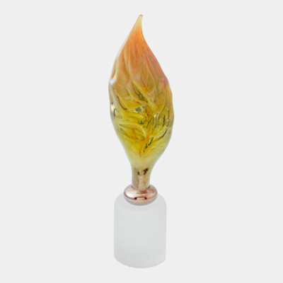 Sculpture décorative à feuilles givrées sur base givrée H 17 po x l 4 po x P 4 po