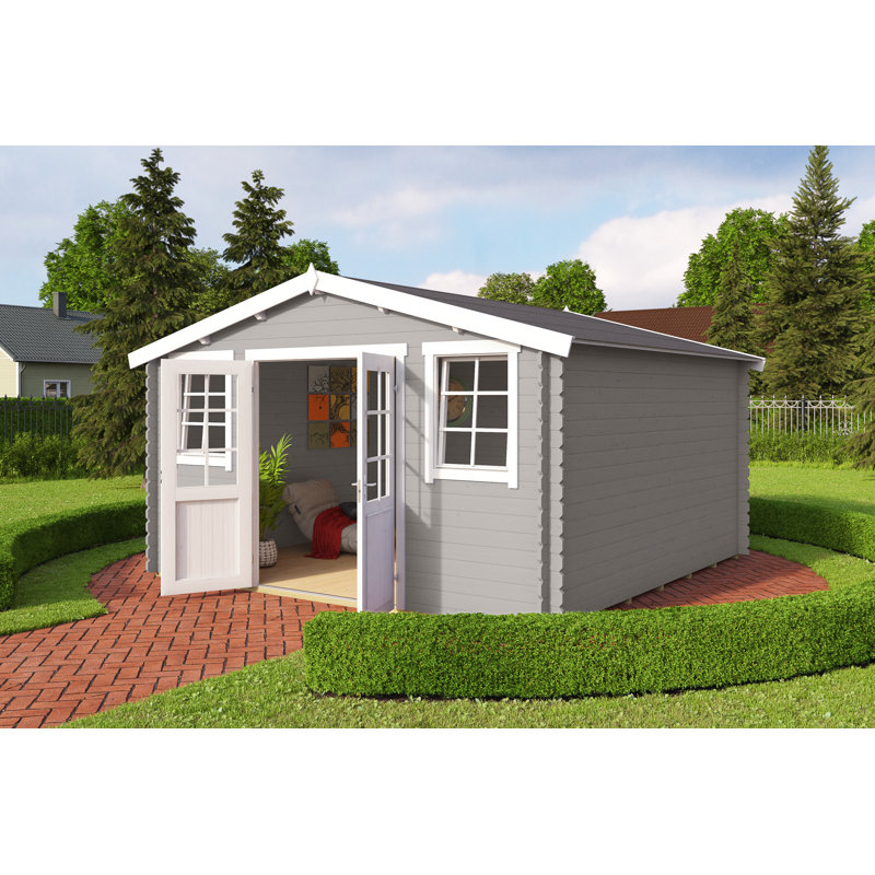 Lasita Wels 4 - 13 x 13 Ft. Apex Roof Summerhouse With Single Glazing (28mm), Light Grey