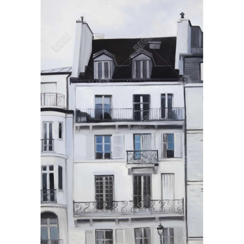 Bâtiments le long de la seine - toile blanche décor à la maison