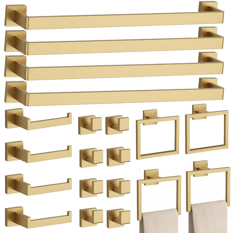 Ensemble de fixation murale de salle de bain 20 pièces SUS304 avec porte-serviettes 23,6 po, Brushed Glod