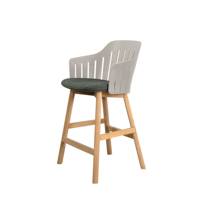 Choice Chair Indoor and Counter Four Teak Legs Base with Upholstery Cane-line Zen Seat Cover in Taupe/Dark Green, Taupe/Teak
