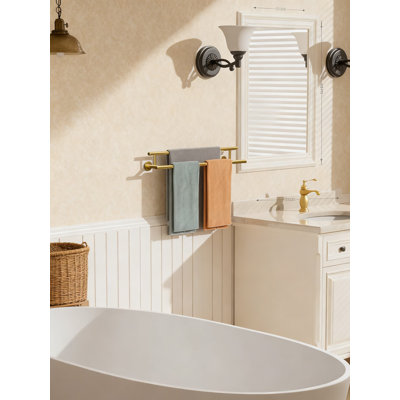 Porte-serviettes double en acier inoxydable à double barre à serviettes, porte-serviettes de salle de bain mural avec finition or brossé pour lavabo et cuisine moderne