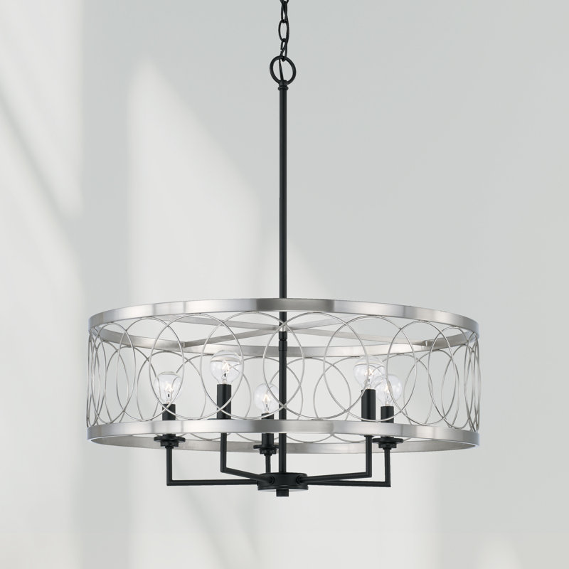 Kibby 5 - Light Dimmable Drum Chandelier, Black/Satin Nickel