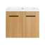 Meuble-lavabo flottant 24 po en contreplaqué de chêne clair avec lavabo, rangement mural à double porte, ensemble de 2 pièces avec comptoir en résine inclus