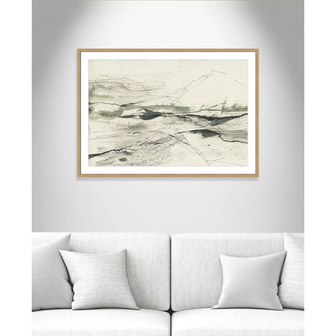 Green Sketches Print by PI Studio, 29.5" H x 41.5" W x 1.25" D, Natural Box Picture Framed, White