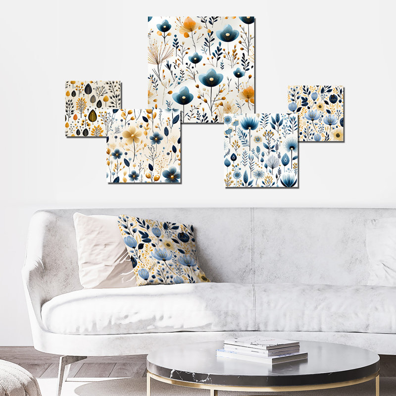 Hunley, charme floral minimaliste - ensemble d'art mural floral de 5