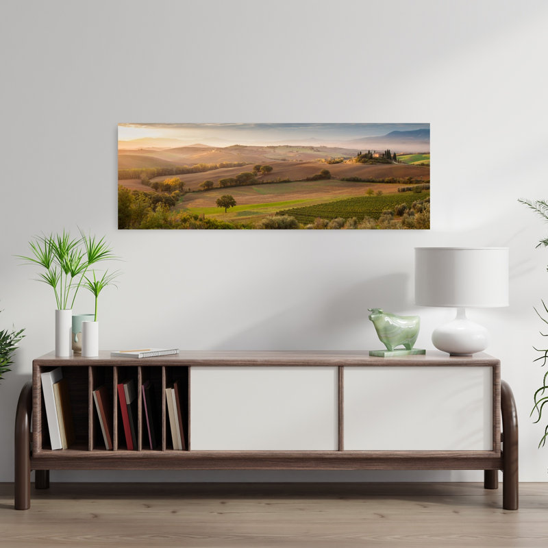 «Tuscan Morning Classic Peaceful Rustic Landscape Nature», art mural, H 12 po x l 36 po