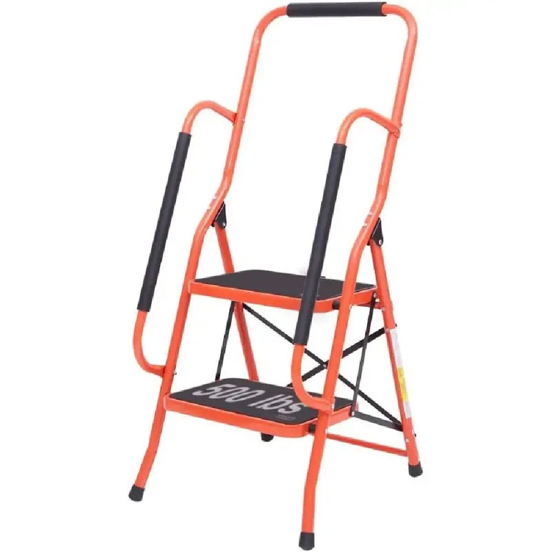 Échelle de sécurité pour marches Escabeaux latéraux rembourrés en acier antidérapant avec pédales de grande surface pour la maison et le bureau 500 lb (2 marches)