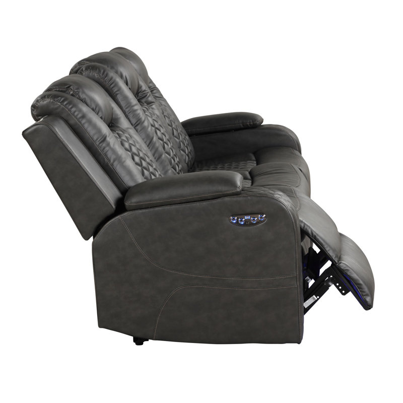 Senol 73'' Reclining Loveseat, Black Faux Leather