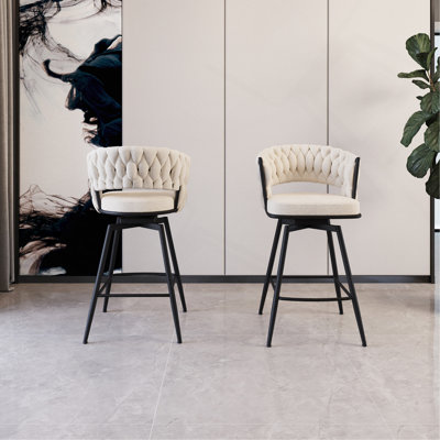 26" Bar Chair Linen Woven Bar Stool Set Of 2