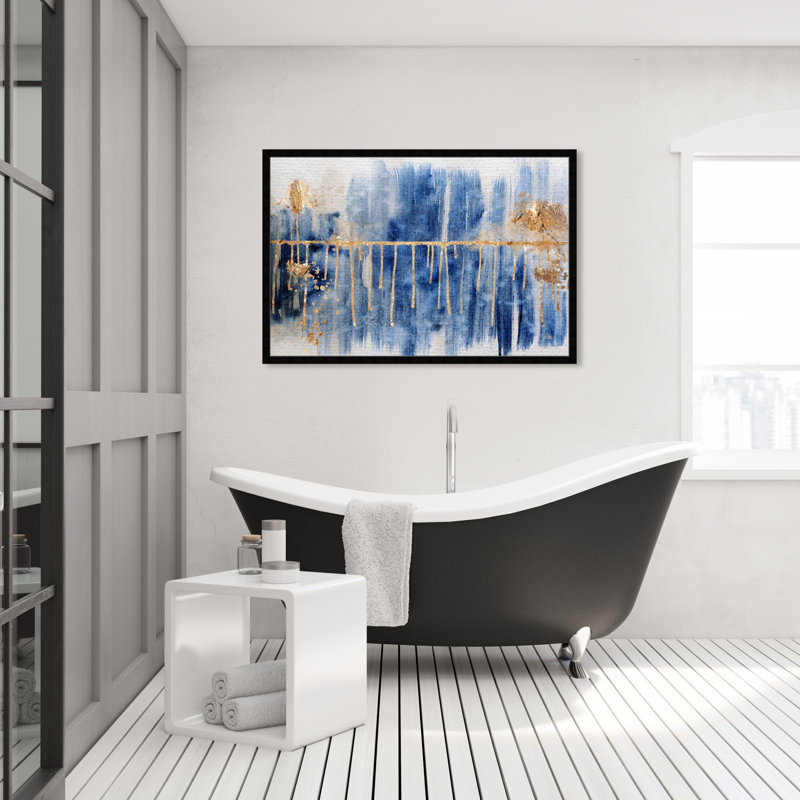 «Blue Abstract Dripping Paint» par Oliver Gal - reproduction, Cadre noir, H 32 po x l 32 po