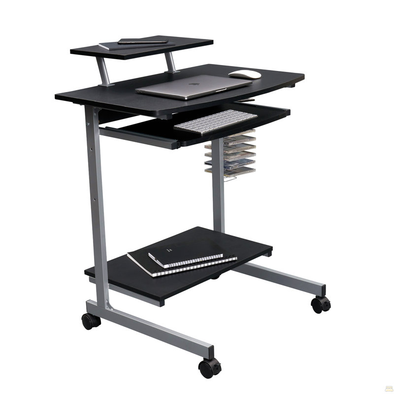 Chariot d'ordinateur compact avec rangement, graphite