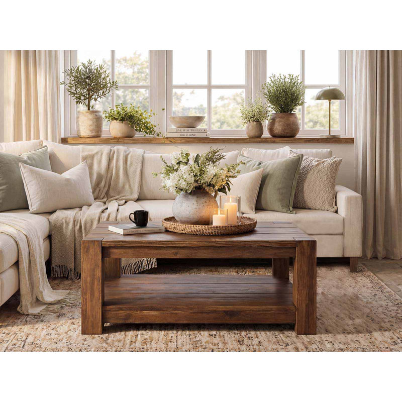 Desmon Solid Wood Four Leg Coffee Table with Storage