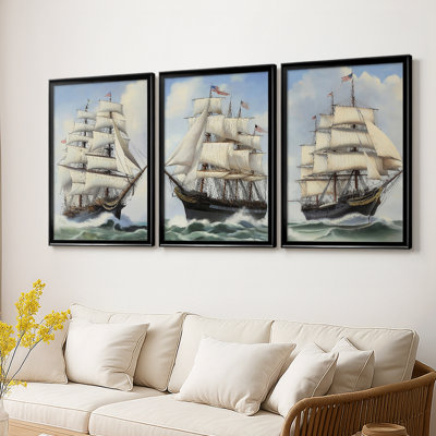 NAUTICAL Series LXVI  -Custom Framed  Wrapped Gallery Canvas - 3 Pieces