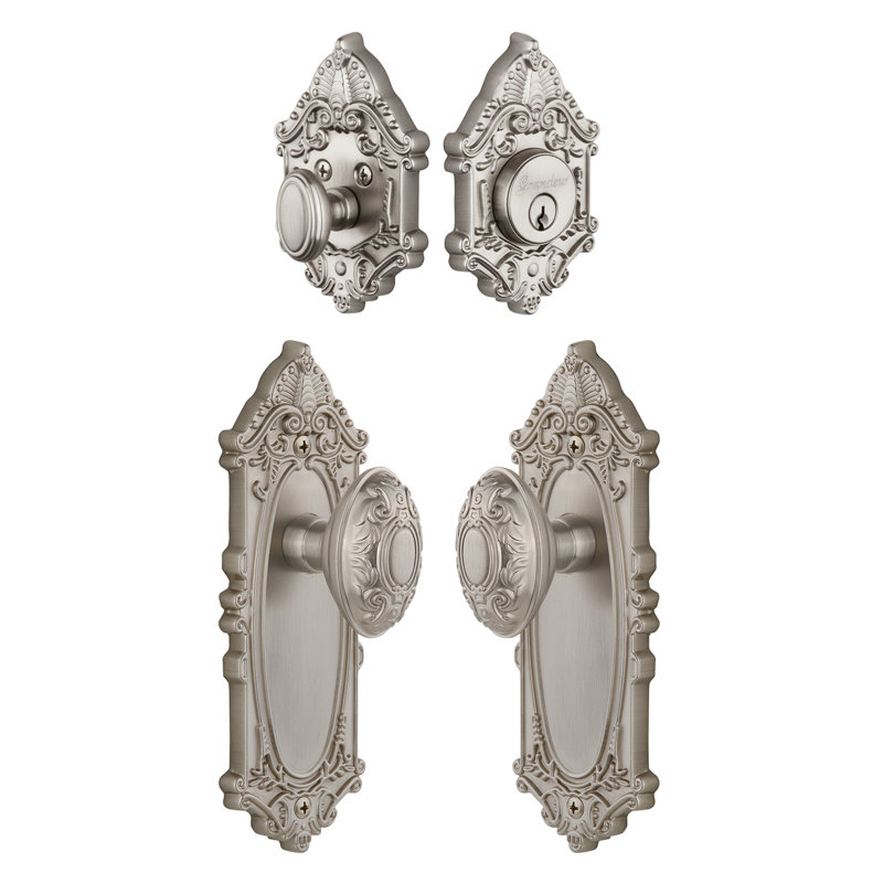 Ensemble d'entrée complet à grande plaque Grande Victorian, Nickel satiné