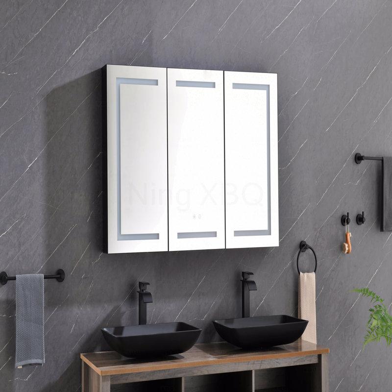 Armoire à pharmacie 48 po x 30 po à DEL avec miroir, douilles, à intensité variable et anti-buée