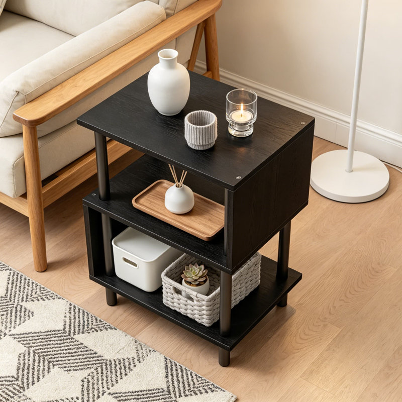 Petite table d'appoint, table de bout et table de chevet avec tablettes en bois à 3 niveaux, structure en métal robuste, capacité de 44 lb par tablette, assemblage facile pour le salon ou la chambre à coucher, paquet de 2