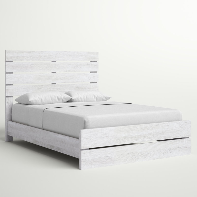 Modern Minimalist Design Bed, White Washed, Queen