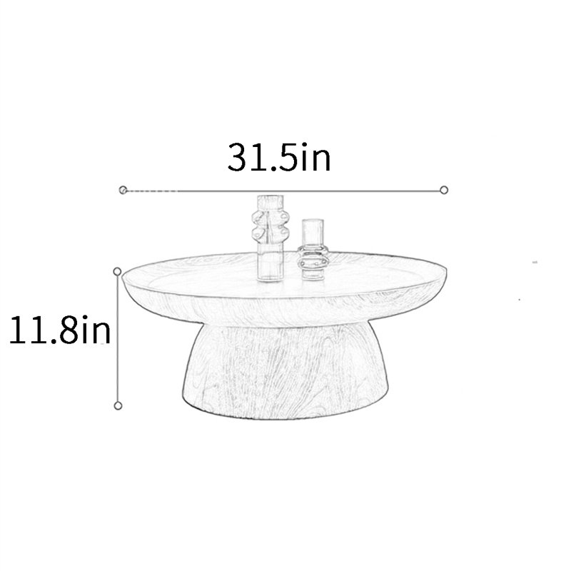 Retro minimalist round coffee table, 11.8" H x 31.5" L x 31.5" W, Dark Walnut