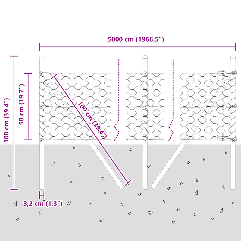 Hexagon Fence Steel, Green, 19.7" H x 1,968.5" W
