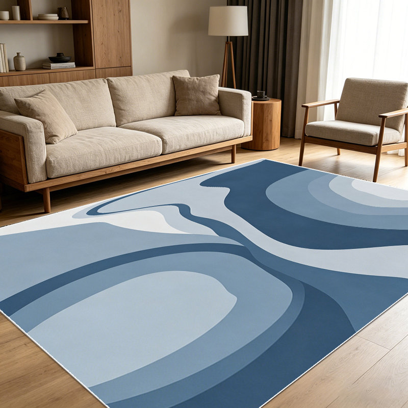 1PC blue wavy abstract geometric contour area rugs for Living Room, Soft and Comfortable, Suitable for all seasons, easy-to-maintain, machine washable Indoor floor mat, Under Table Farmhouse suitable for dining room, bedroom, entryway, home office,...