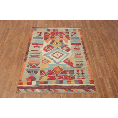Multicolor Geometric Kilim Flat Weave Rug 4x6