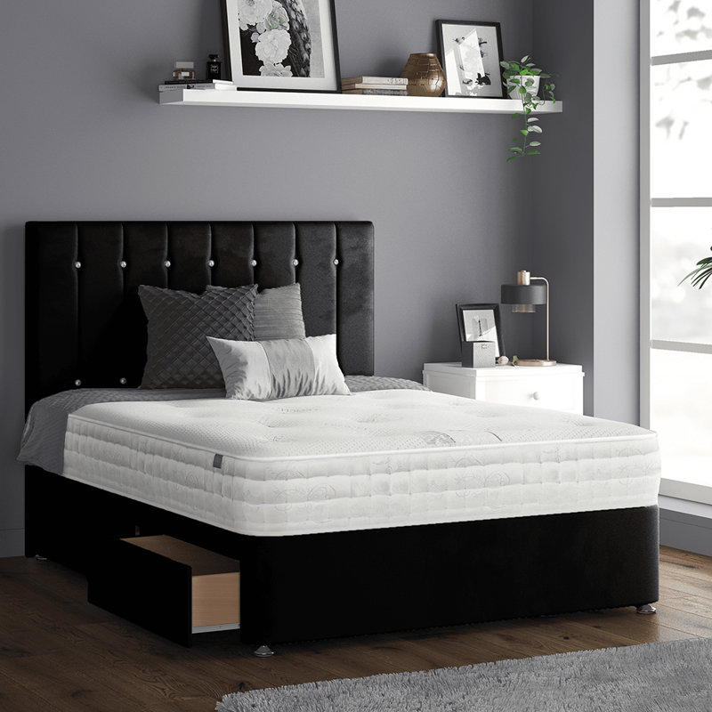 New Fairfield Divan Bed Base, Black, Single (3'), 2 Left Drawers