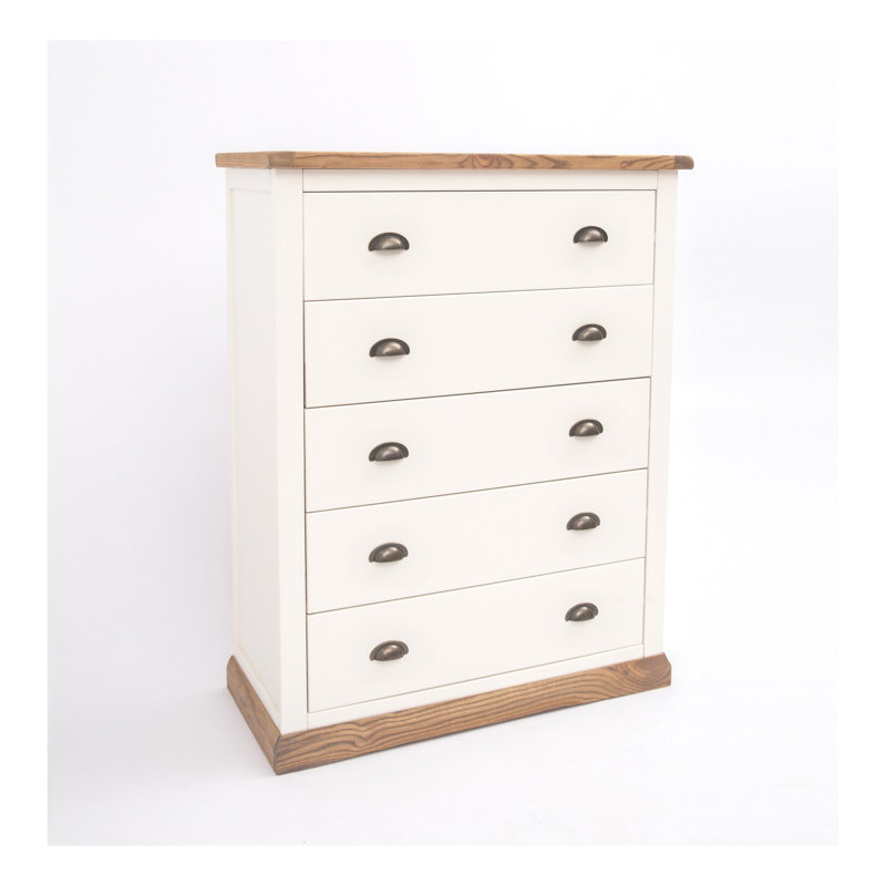 90 cm W Chest of 5 Drawers, Waxed Oak