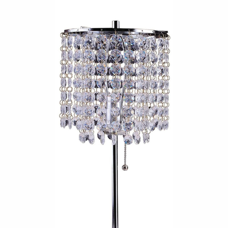 Lampe de table 20,25 po en métal avec finition argentée, abat-jour en cristal