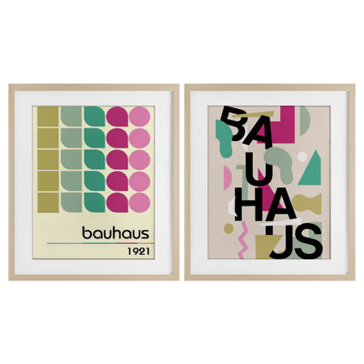 Ensemble de 2 reproductions vintage sous-verre encadrées 2 pièces Vintage Bauhaus 1921, design par Annabelle Hall