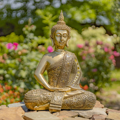 BOUDDHA EN POLYRÉSINE DORÉ 19.1 "À DELDY MUDRA