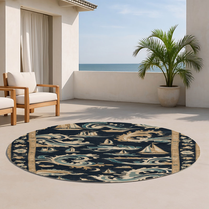 Tapis d'intérieur et d'extérieur gris Persian, Rond 5 pi