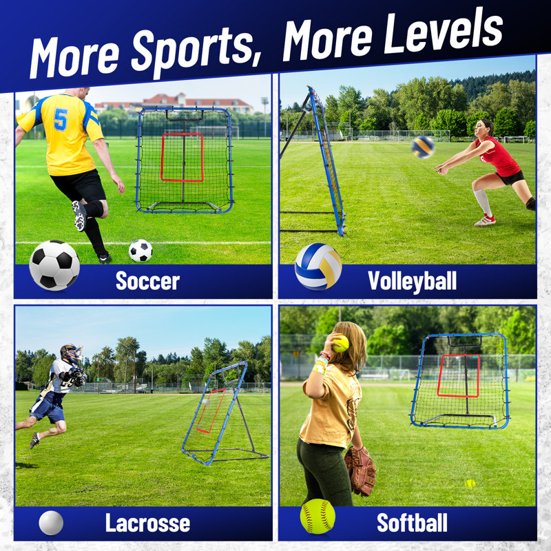Baseball Rebounder Net 4 X 4.5 FT Baseball Training Equipment Baseball Bounce Back Net With 5 Ball Return Angles Softball Pitching Net Fly Ball Line Drive Ground Ball Training Net For Fielding