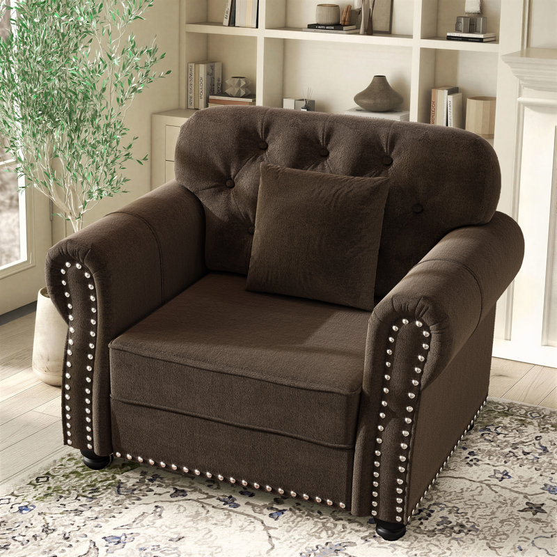 Annalease 41.3" Upholstered Chesterfield Accent Chair, Brown