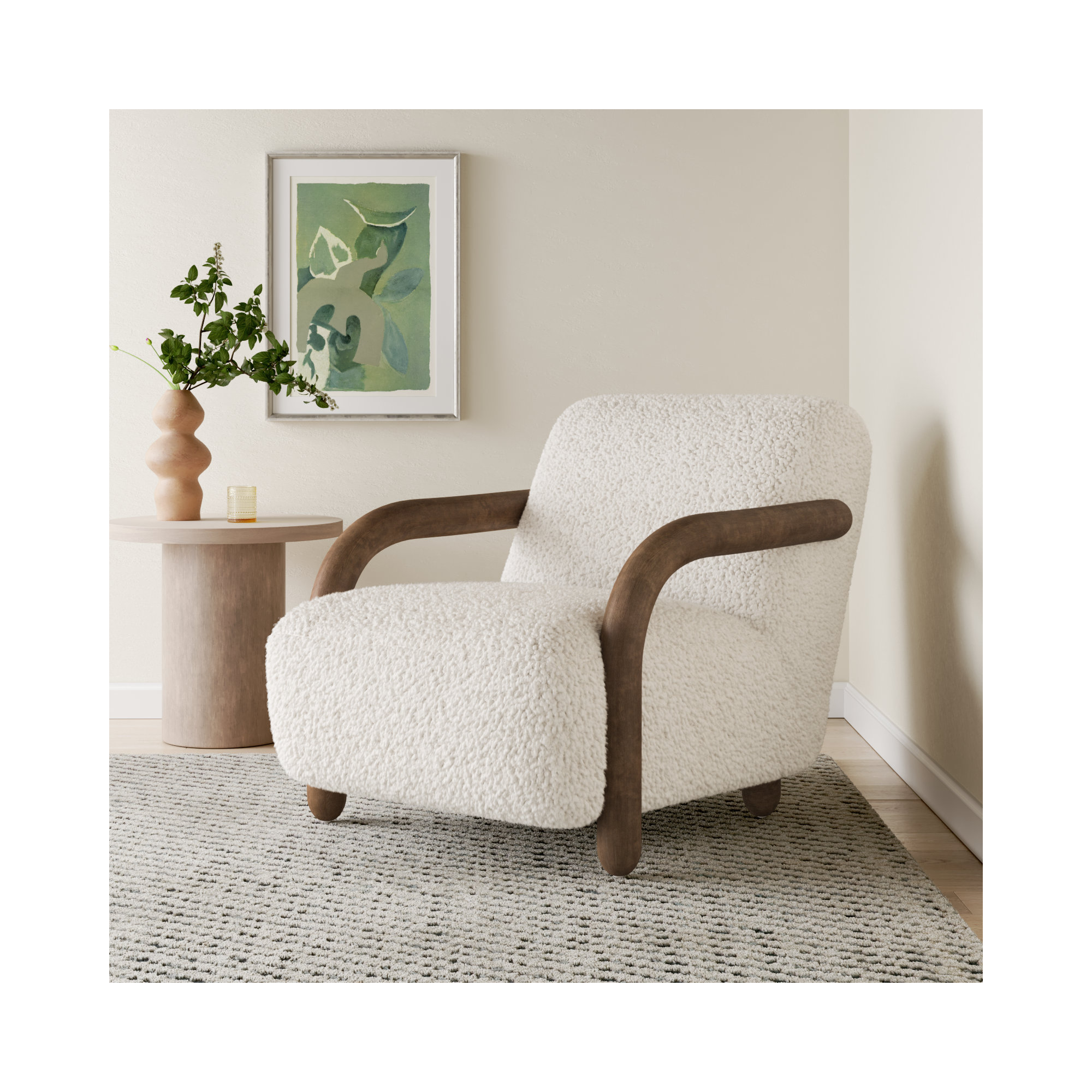 Risco Shearling Accent Chair, Andes Natural Polyester, Distressed Natural, Distressed Natural