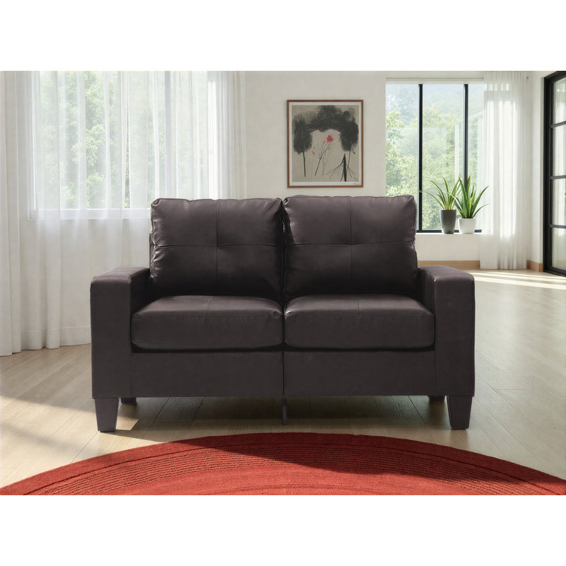Worthen Modular Loveseat in Faux Leather, Dark Brown