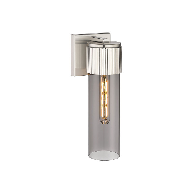 Applique murale 1 lumière 12 "Bolivar, H 15 po x l 5,1 po x P 4 po, Plaqué couleur fumée, Nickel poli