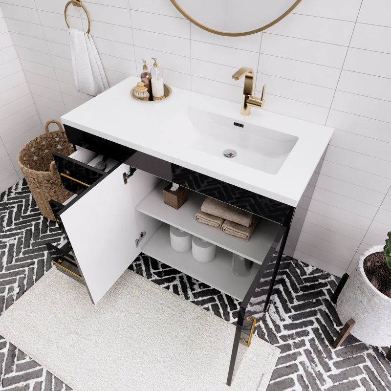 Meuble-lavabo simple l 42 po, Noir lustré