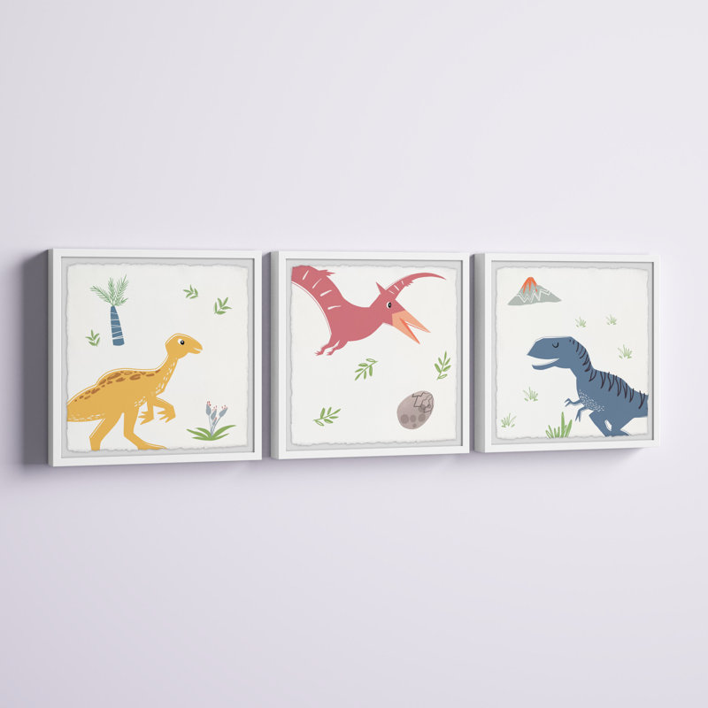 «Garza Land of the Dinosaurs Triptych», ensemble de 3 pièces, reproduction encadrée, H 18 po x l 18 po x P 1,5 po