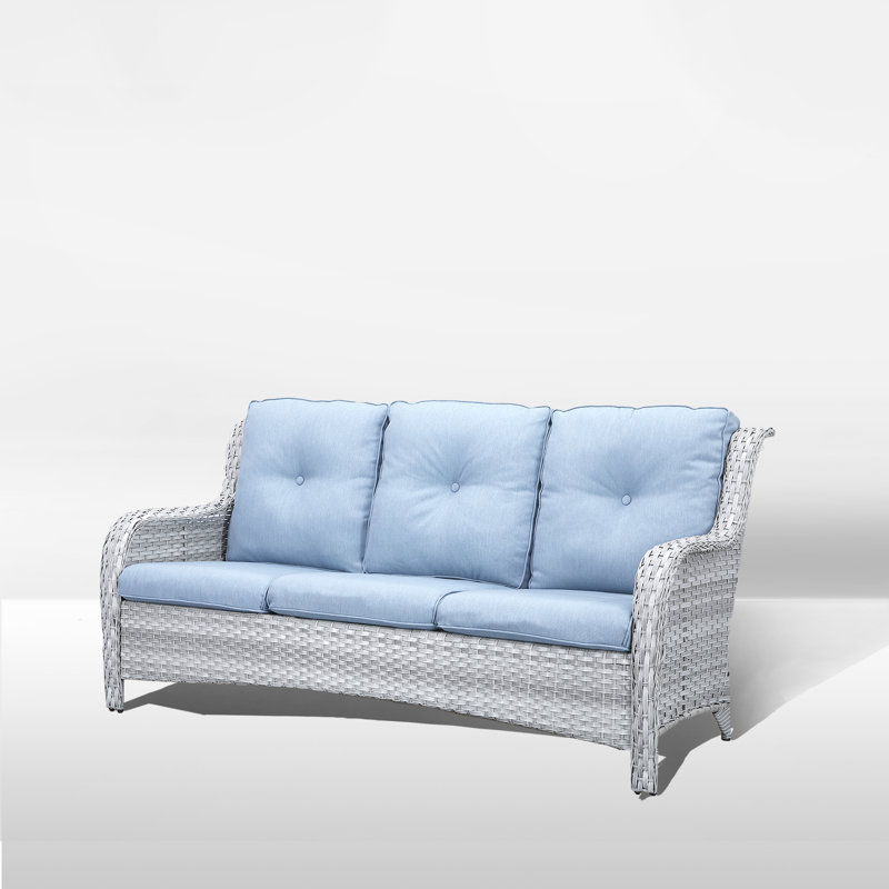 Canapé d'extérieur en osier de 75 po avec coussins Bonia, Marine, Beige clair
