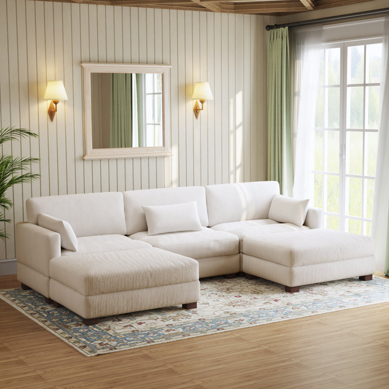Canapé modulaire en velours côtelé Maelina , H 30,7 po x l 123,6 po x P 68,1 po, Velours côtelé beige